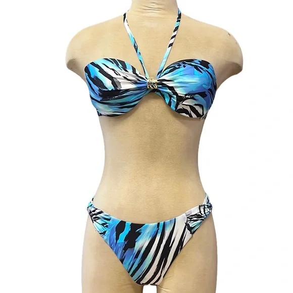 A Che Bikini Swimsuit Blue Peacock Bandeau M Medium New