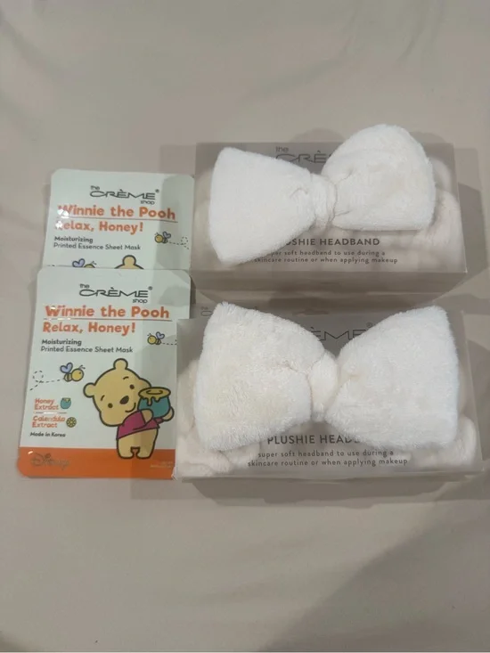 4 piece creme shop beauty Plush Bow Headband Winnie the Pooh Sheet Masks gift