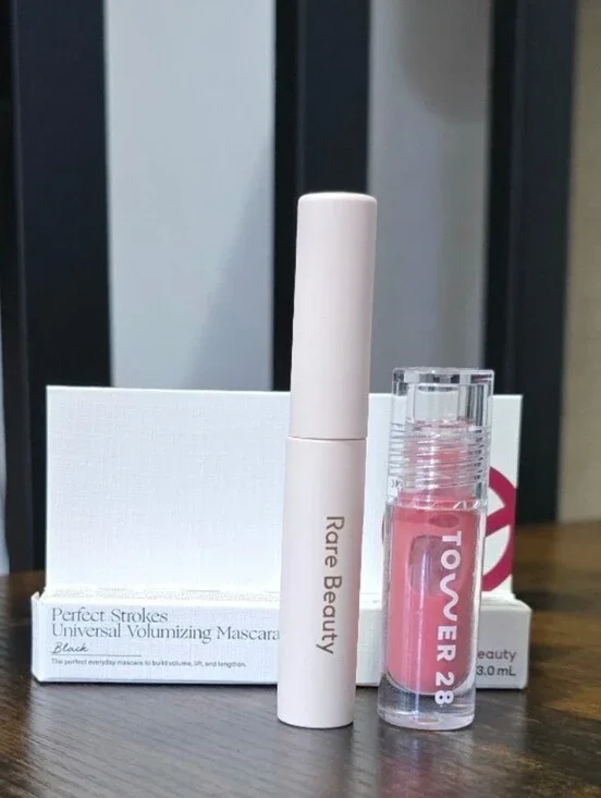 TRAVEL SIZE- Tower 28 lip gloss and Rare Beauty Mascara