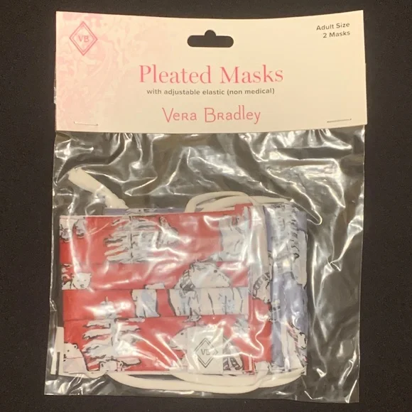 NWT Vera Bradley Polar Bear Beary Merry Red Cotton Face Mask Set of 2