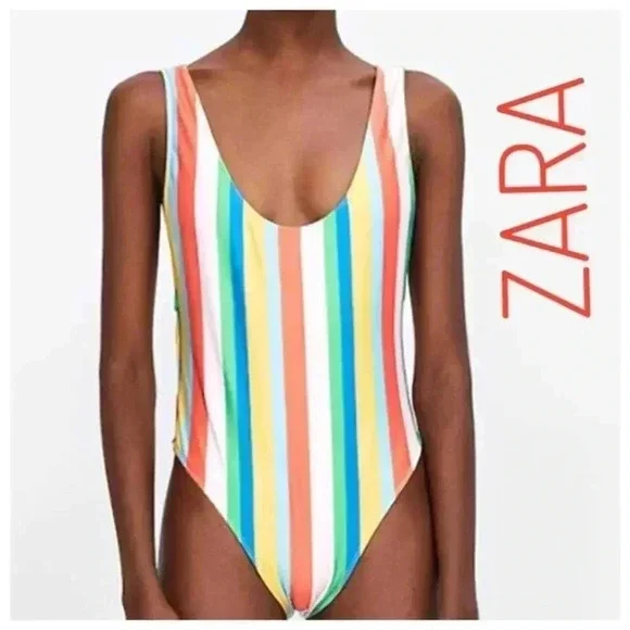 ZARA One Piece Swimsuit - Multicolor Stripes 🩷❤️🧡💛💚🩵💙💜