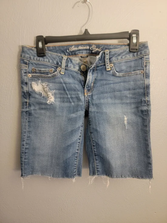 Light Wash Denim Shorts with Contrast Topstitching