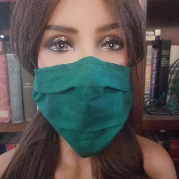 Adult Face Masks - Green Sparkle - Filter Pocket - Roomy - Breathable
