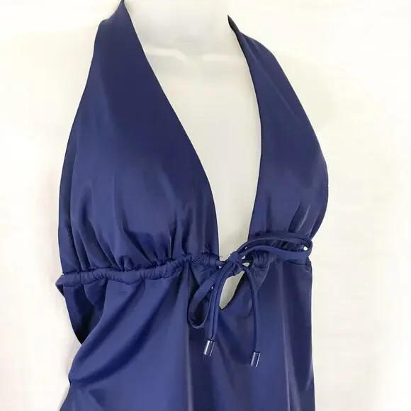 LANDS END sexy blue plunge tank one piece swimsuit