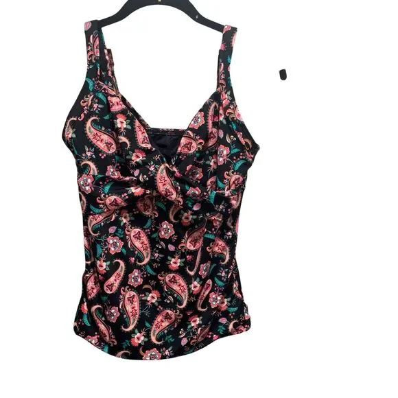 Lands End Womens V Neck Wrap Underwire Paisley Print Tankini Swim Top 6 Beach