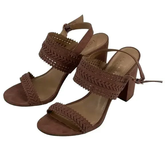 Lauren Conrad Sandals Womens 9.5M‎ Mauve Streusel Slingback Laser Cut Block Heel