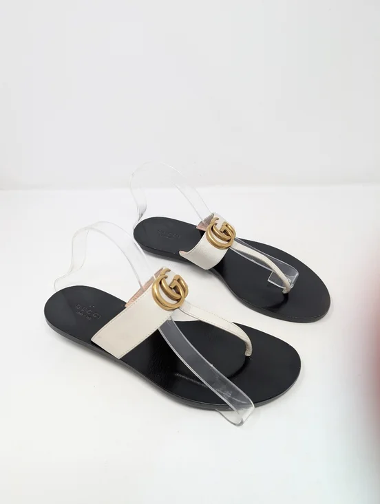 Gucci Marmont GG White Thong Sandals Flip Flops Slides Size 37.5