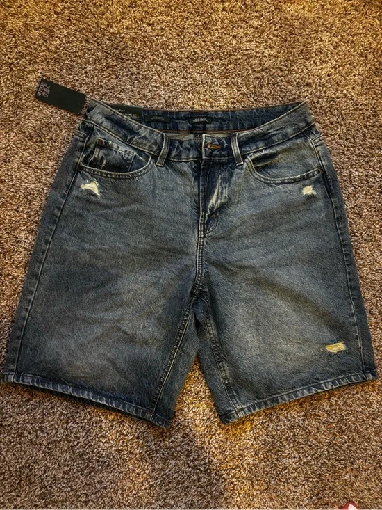 Washed Denim Shorts - Dark Blue