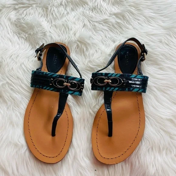 COACH Sammy Thong Sandals Patent Leather Canvas, Sz. 8