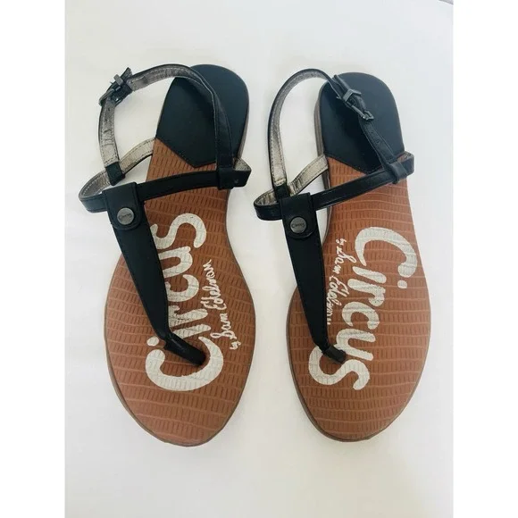 Circus By Sam Edelman Cayden Black T-Strap Buckle‎ Closure Flat Thong Sandals 7M