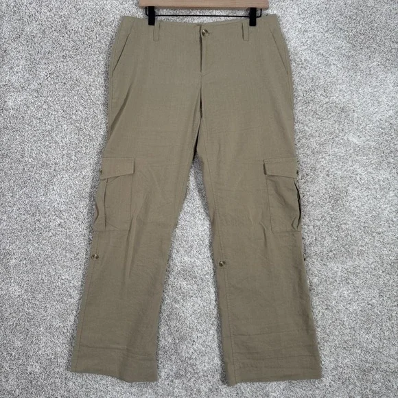 Banana Republic Linen Cargo Pants Womens 10 Tan‎ Convertible Hiking Beachy Comfy