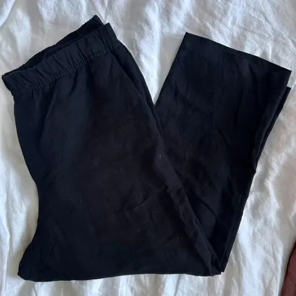 H&M Black Linen-blend Tapered Pants