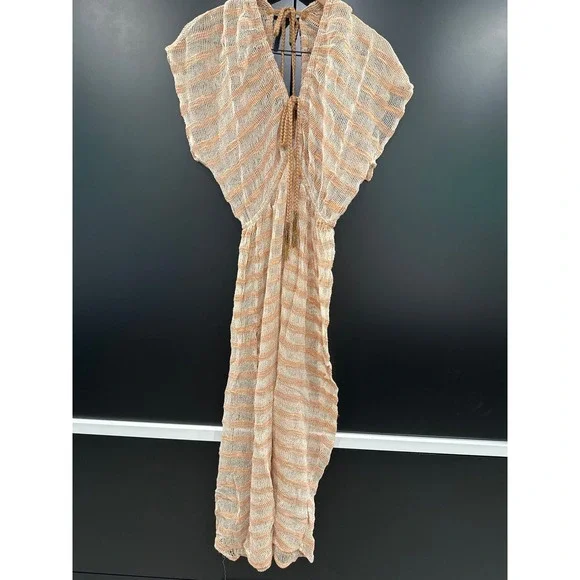 Surf Gypsy Warm Sand Ivory Striped Knit Beach Cover Up Dress G13917 Small NWT