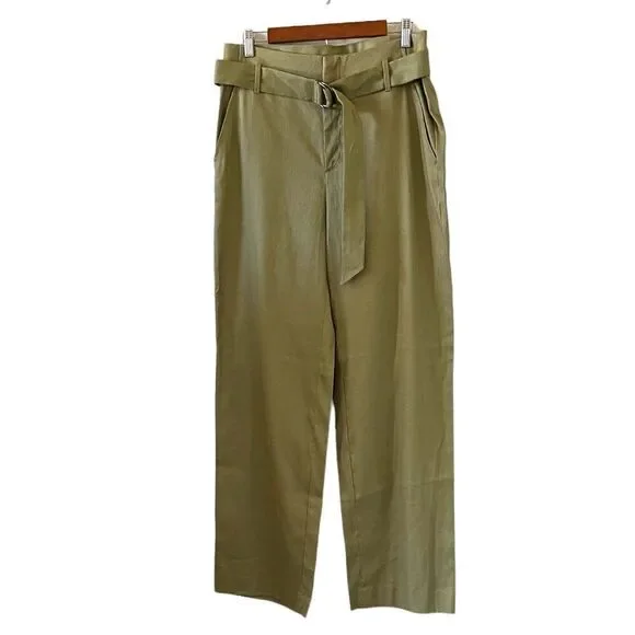 Banana Republic NEW Linen Blend Belted Trouser Pants Olive Green Size 12L