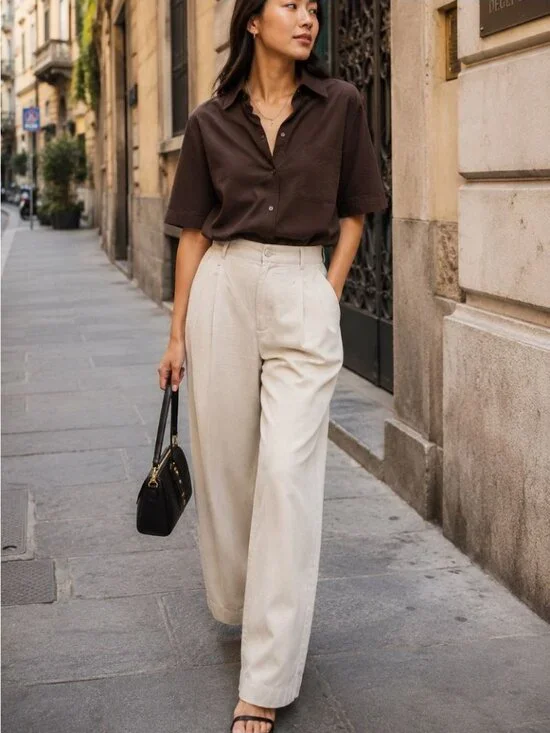 Banana Republic Linen Blend Wide Leg Pants Cream Size 2 Quiet Luxury Miinimalist