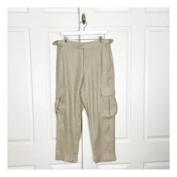 Banana Republic Linen Cargo Pants Light Tan Resortwear Travel Sz 8