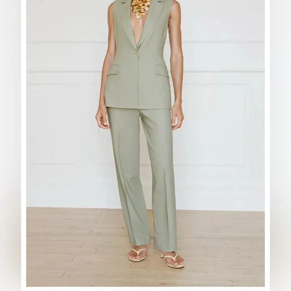 Zara STRAIGHT LEG LINEN PANTS light khaki
