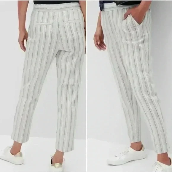 Banana Republic Hayden White and Black Striped Linen Blend Pants