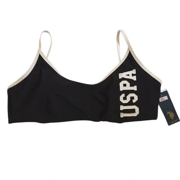 US. Polo Assn. Fire Island Sport Swimsuit Top Black White Junior Size XL 15/17
