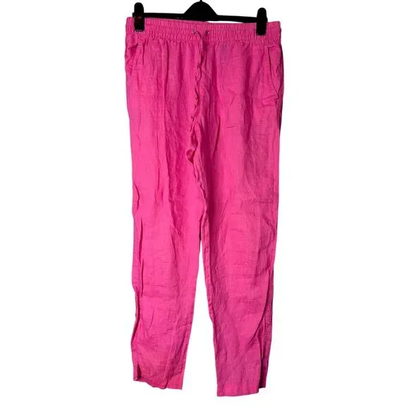 H&M Womens Hot Pink Linen Pants Sz M Breathable Barbiecore Vacay Resort Cruise