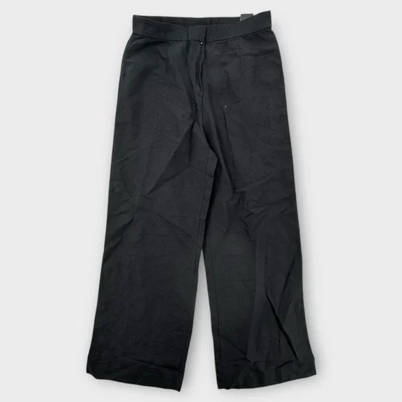 H&M Pants Womens 8 Linen Blend Wide Leg‎ High Rise Black Lightweight Baggy NEW