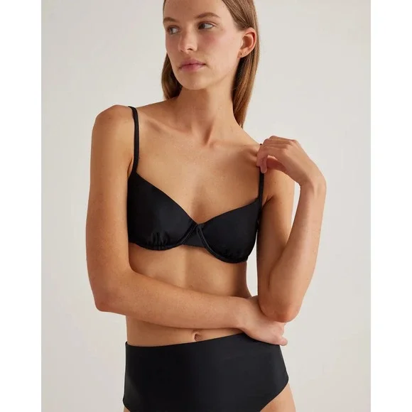 Quince Italian Demi Bikini Top Black Underwire XSmall