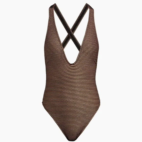 Ulla Johnson Kaia Metallic Striped One-Piece Swimsuit