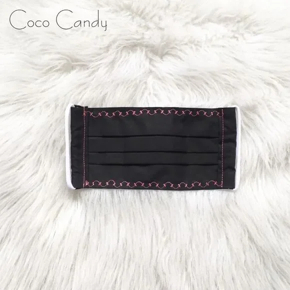 🆕Embroidered Pink Bow Black Fabric Reusable Face Mask