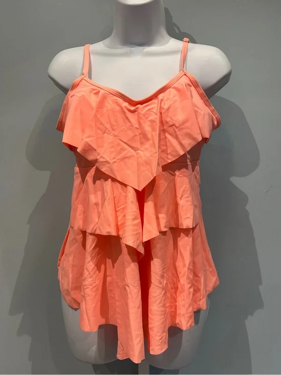 2-Piece Bathing Suit Coral Ruffle Tankini with Swim Shorts Large NWOT