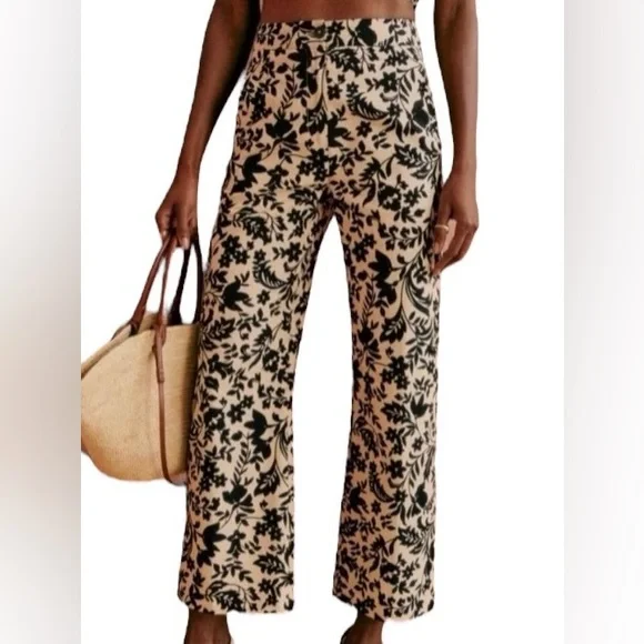 Sezane Martin Linen & Cotton Nora Floral Print Straight Cropped Flare Pants