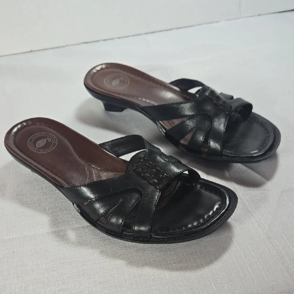 Nurture Womens Sandals Heels Leather Sz 9 Black Heel Slip On Shoes