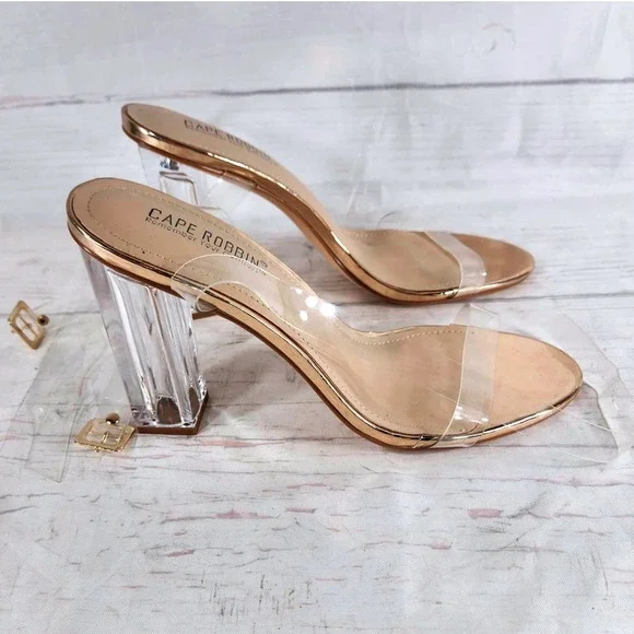 Cape Robbin Lucite Clear Strappy Block Chunky Heels - Women's Size 10M