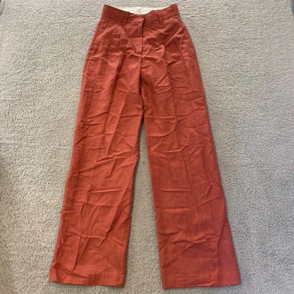 Wilfred Aritzia Effortless Linen Pants Women 0 Pink Wide Leg High Rise Pleated