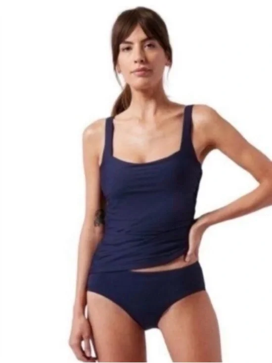 Athleta Square Neck Bra Cup Swim Tankini Blue UPF 50+ 32 D/DD