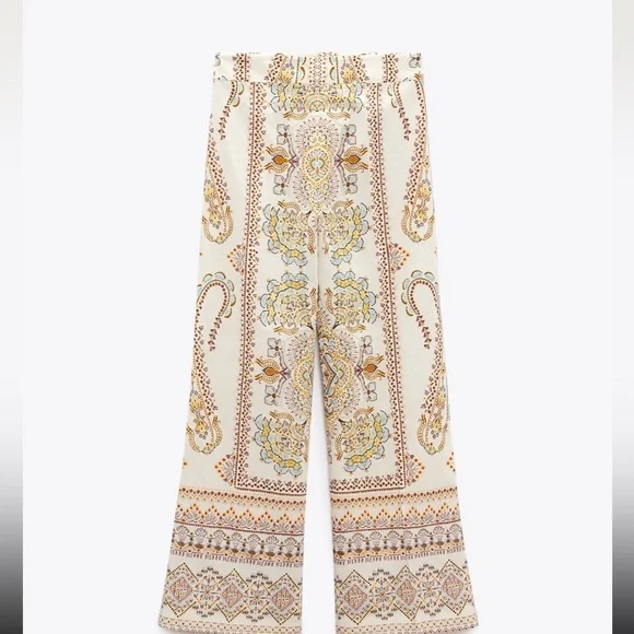 Zara printed linen blend pants