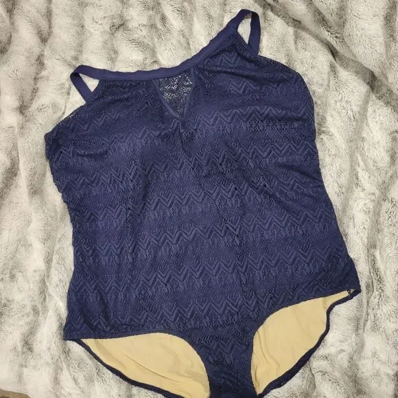 Swimsuits For All One-Piece lace navy plus size, NWT 34