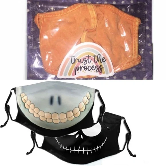 Reusable Washable Face Masks 2 Nightmare Before Christmas & 1 Peach NWT 3 pc