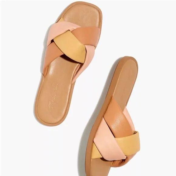 Madewell Jayna Multicolor Braided Slide Sandals - Neutral Pink & Yellow