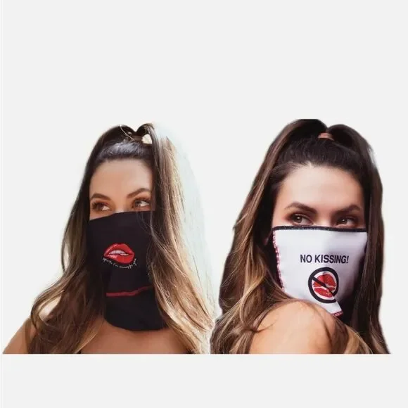 Face/ Neck Bandana Reversable- Black/ Red Lips