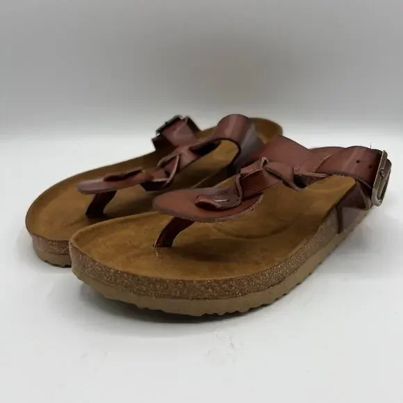 Maurices Lauren Brown Braided Thong Footbed Sandals Slides | Women's Size 8