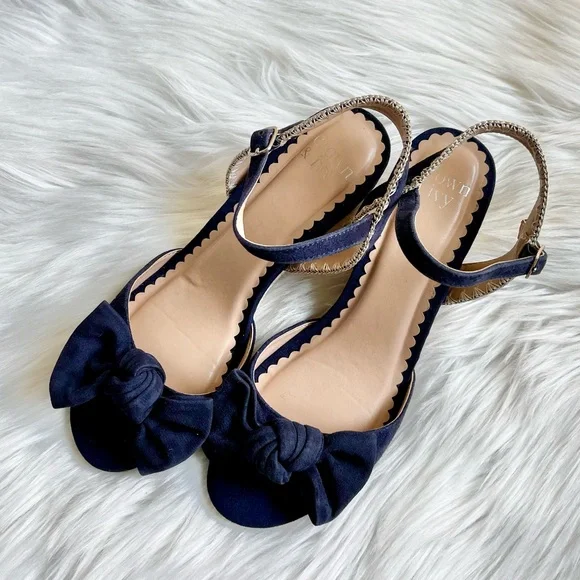 Crown & Ivy Leila Leather Suede Bow Espadrille Sandals