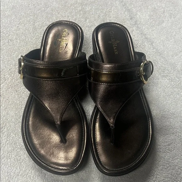 Cole Haan Nike Air Leather Thong Sandals with Buckle Detail
