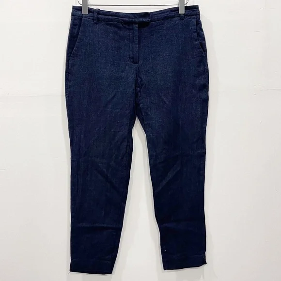 Zara Basic Lightweight Textured Ankle Linen Cotton Pant Trouser Size 6 Casual