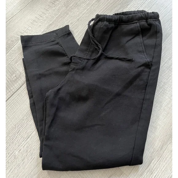 Zara NWOT cropped linen blend pull on black pants size M