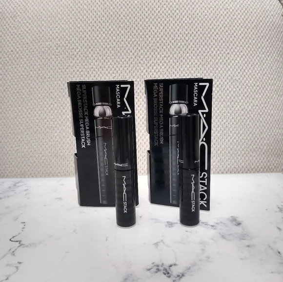2 Mac Stack Mascara Micro Brush BLACK 3ml, 0.1 oz Travel Mini Size