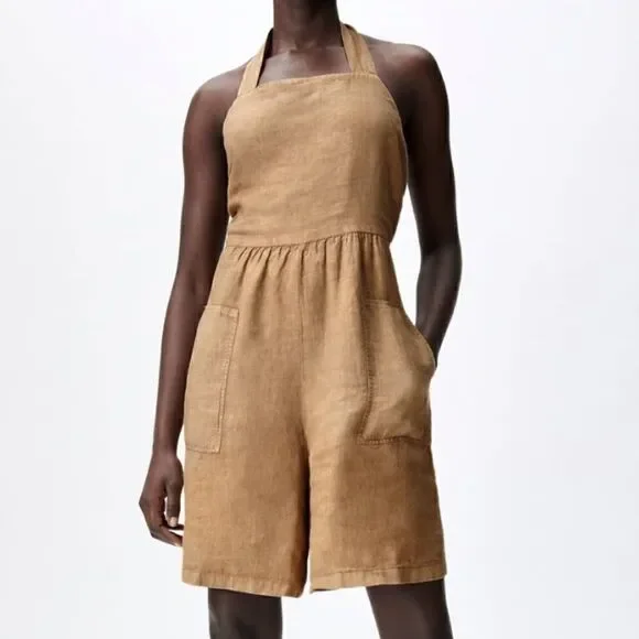 NWT Zara Linen Jumpsuit With Bow