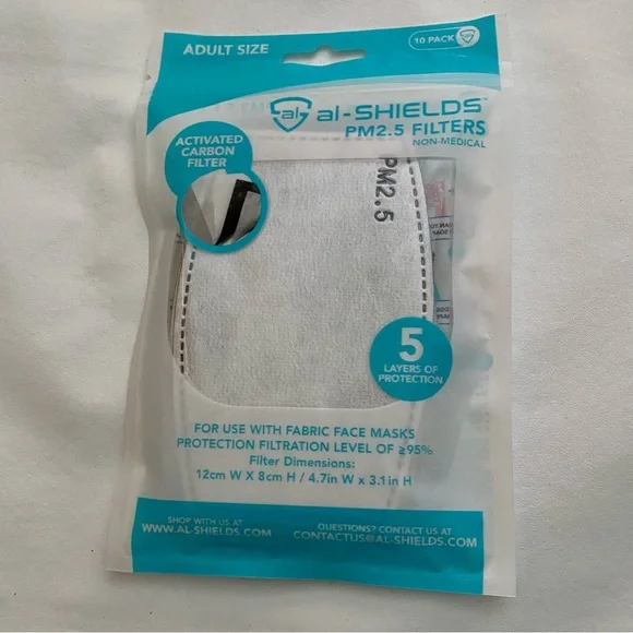 New Pack of 10 Al-Shields PM2.5 Face Mask Filter Pack