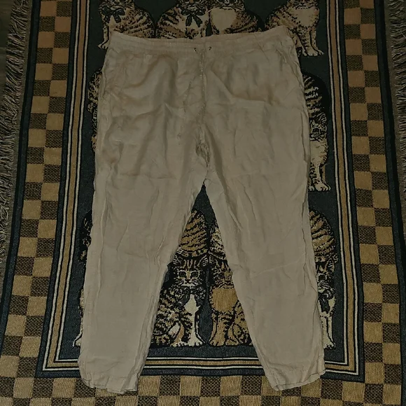 H&M Women's Beige Ankle Pants 100% Linen