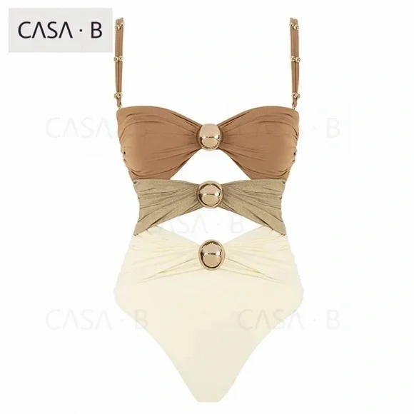 NEW to CASA B|Cassandra Gold detail Multicolor Cut-Out Luxury One Piece Swimsuit