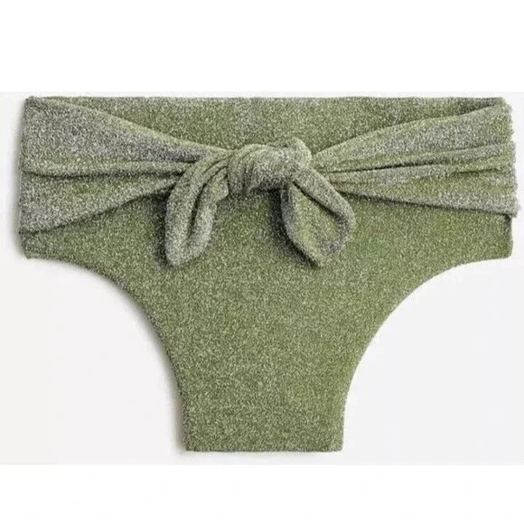 New! J. Crew Bikini Bottom Size XXS High Cut Tie Waist Green Sparkle BC133